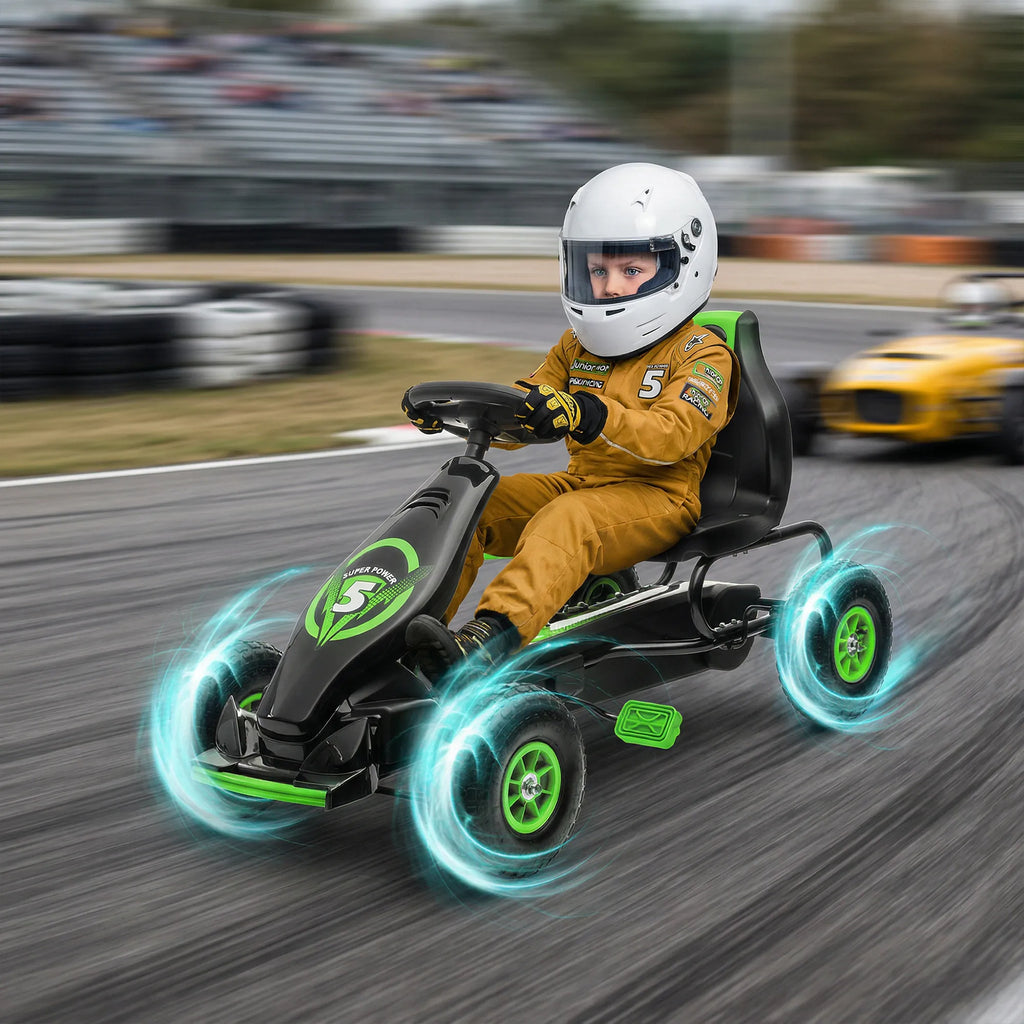 Vaikiškas kartingas su reguliuojama sėdyne, 5–12 metų vaikams, žalias