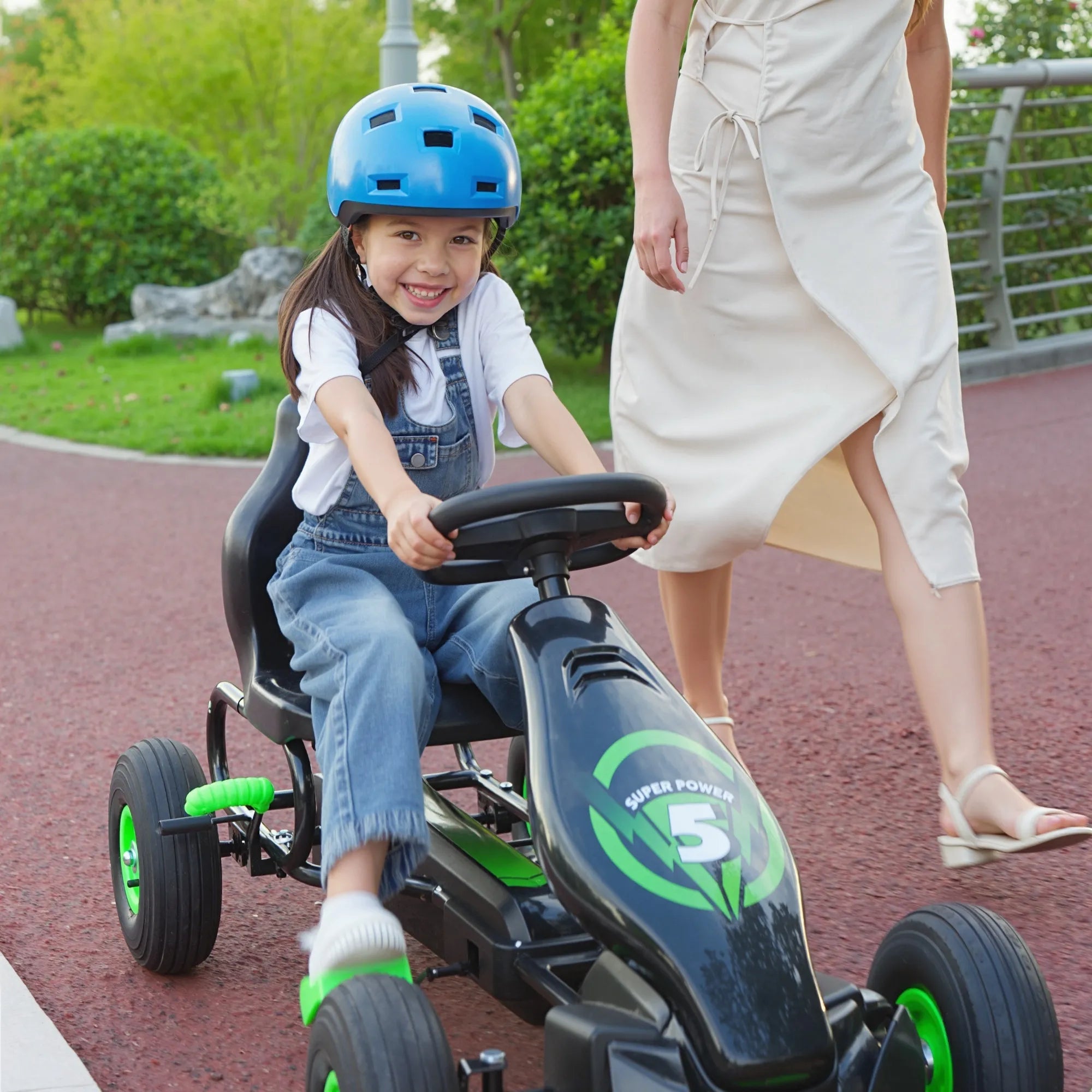 Vaikiškas kartingas su reguliuojama sėdyne, 5–12 metų vaikams, žalias