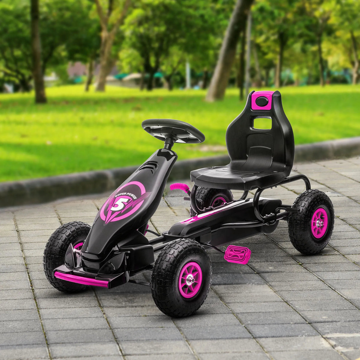 Vaikiškas kartingas su reguliuojama sėdyne, nuo 5 metų, rožinis-juodas