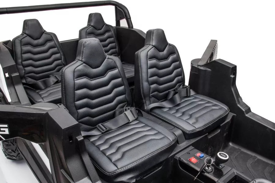 Vaikiškas keturratis, 24 V, 4x150W, su minkšta ekologiškos odos sėdyne, baltas