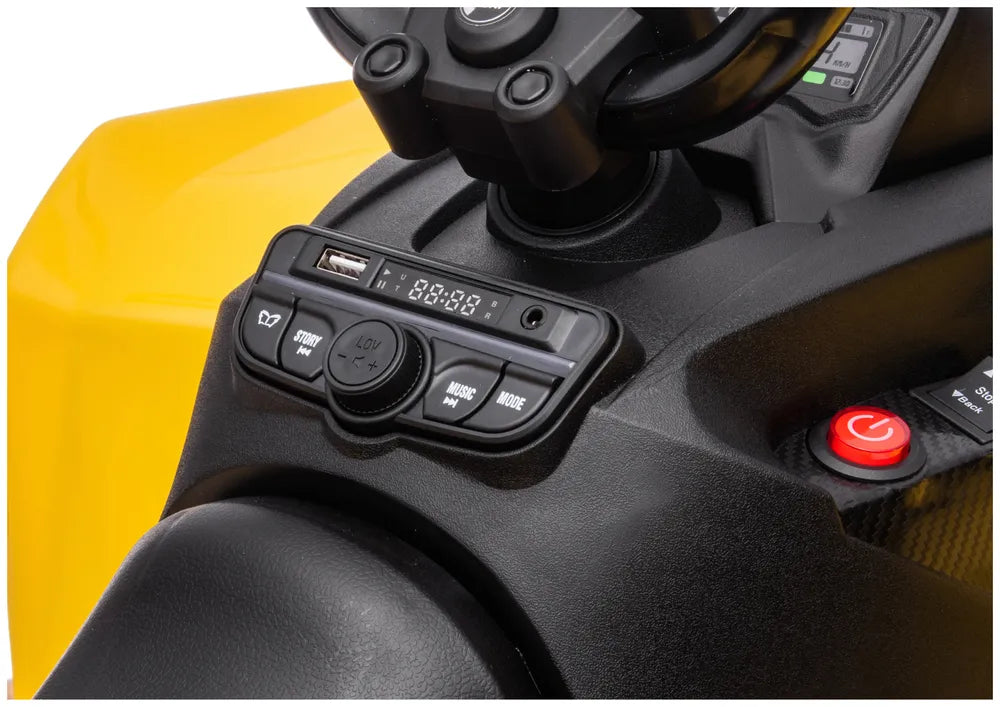 Vaikiškas keturratis Can-Am, 12 V, 4x45 W, geltonas