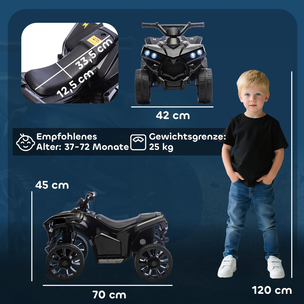 Vaikiškas keturratis elektrinis 6V, 3–6 metų vaikams, juodas