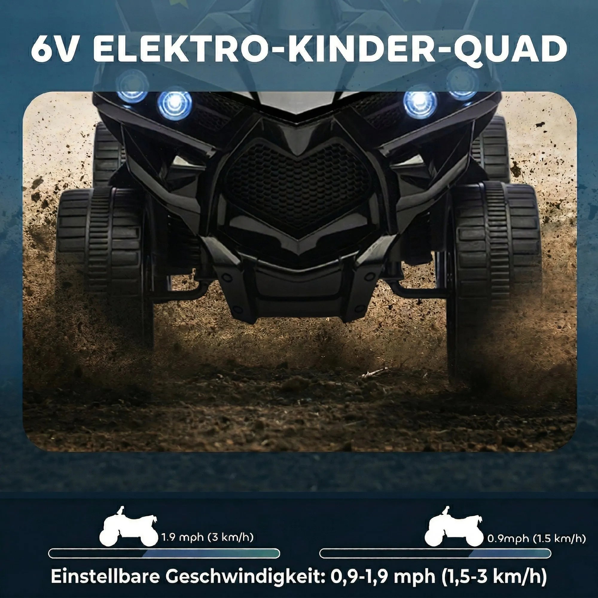 Vaikiškas keturratis elektrinis 6V, 3–6 metų vaikams, juodas