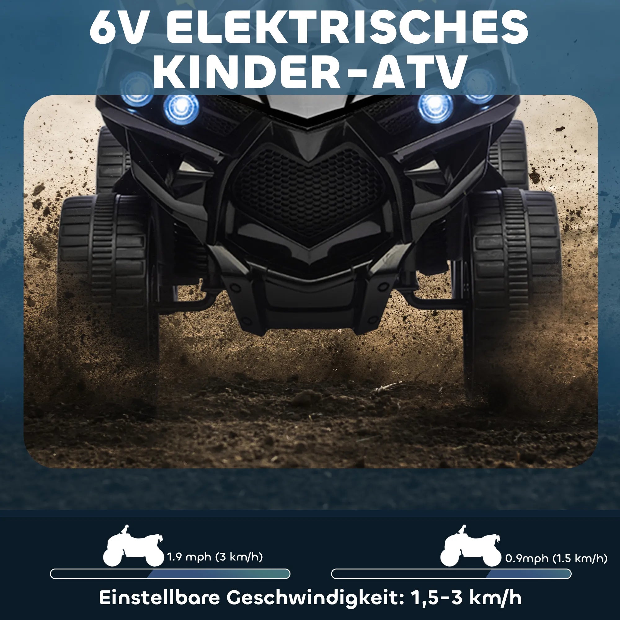 Vaikiškas keturratis elektrinis 6V, 3–6 metų vaikams, juodas