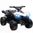 Vaikiškas keturratis elektrinis 6V, iki 25 kg, su muzika ir LED šviesomis, baltas