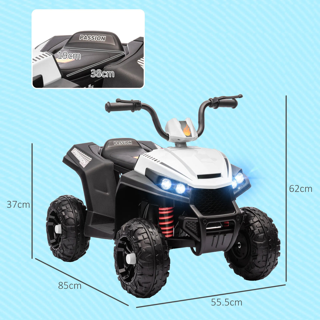 Vaikiškas keturratis elektrinis, su amortizatoriais, iki 30 kg, 3-5 metų 5 km/h baltas