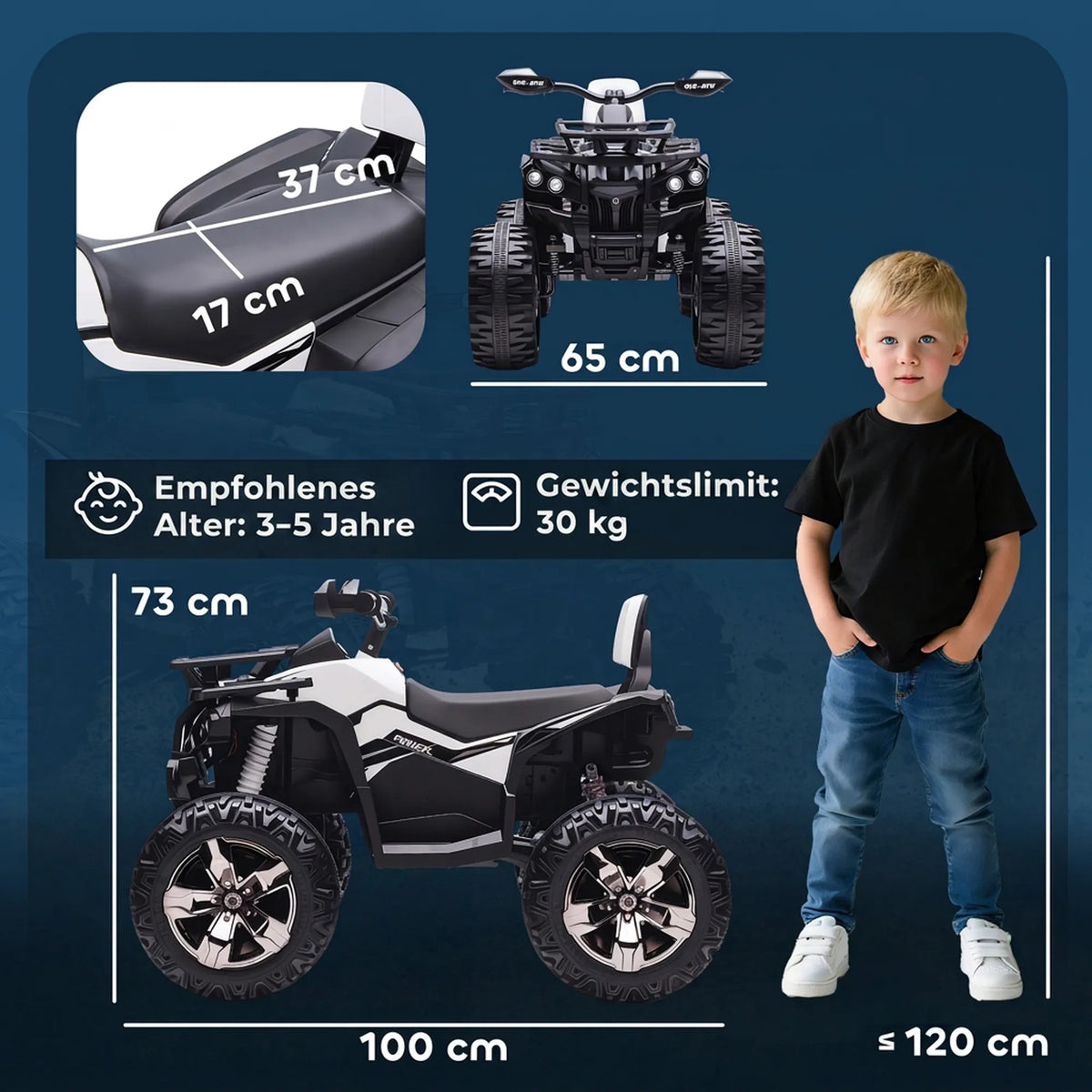 Vaikiškas keturratis elektrinis, su muzikos grotuvu, iki 30 kg, 3-8 km/h