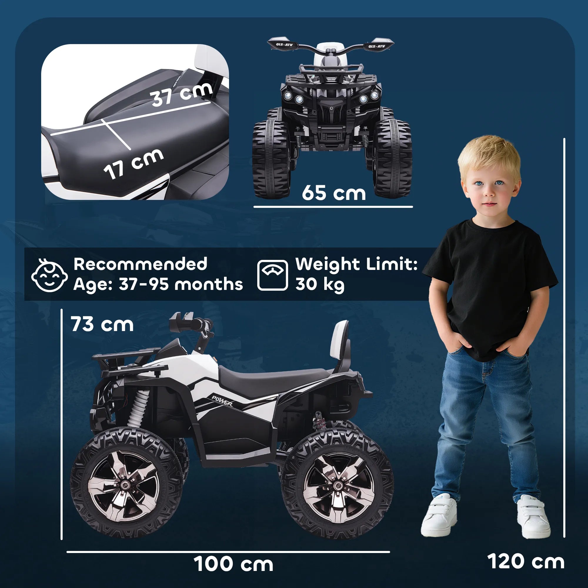Vaikiškas keturratis elektrinis, su muzikos grotuvu, iki 30 kg, 3-8 km/h
