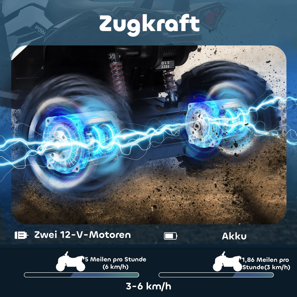 Vaikiškas keturratis elektrinis, su muzikos grotuvu, iki 30 kg, 3-8 km/h