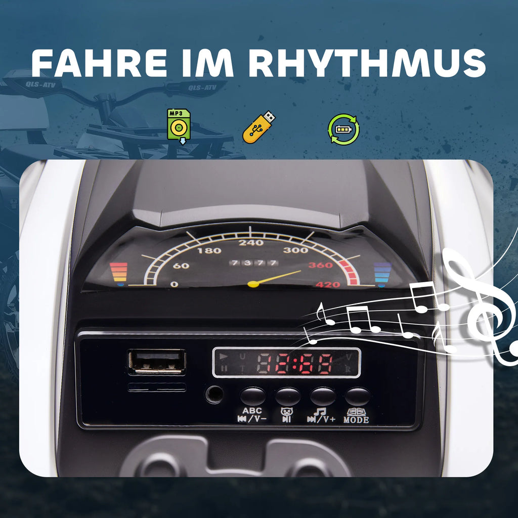 Vaikiškas keturratis elektrinis, su muzikos grotuvu, iki 30 kg, 3-8 km/h