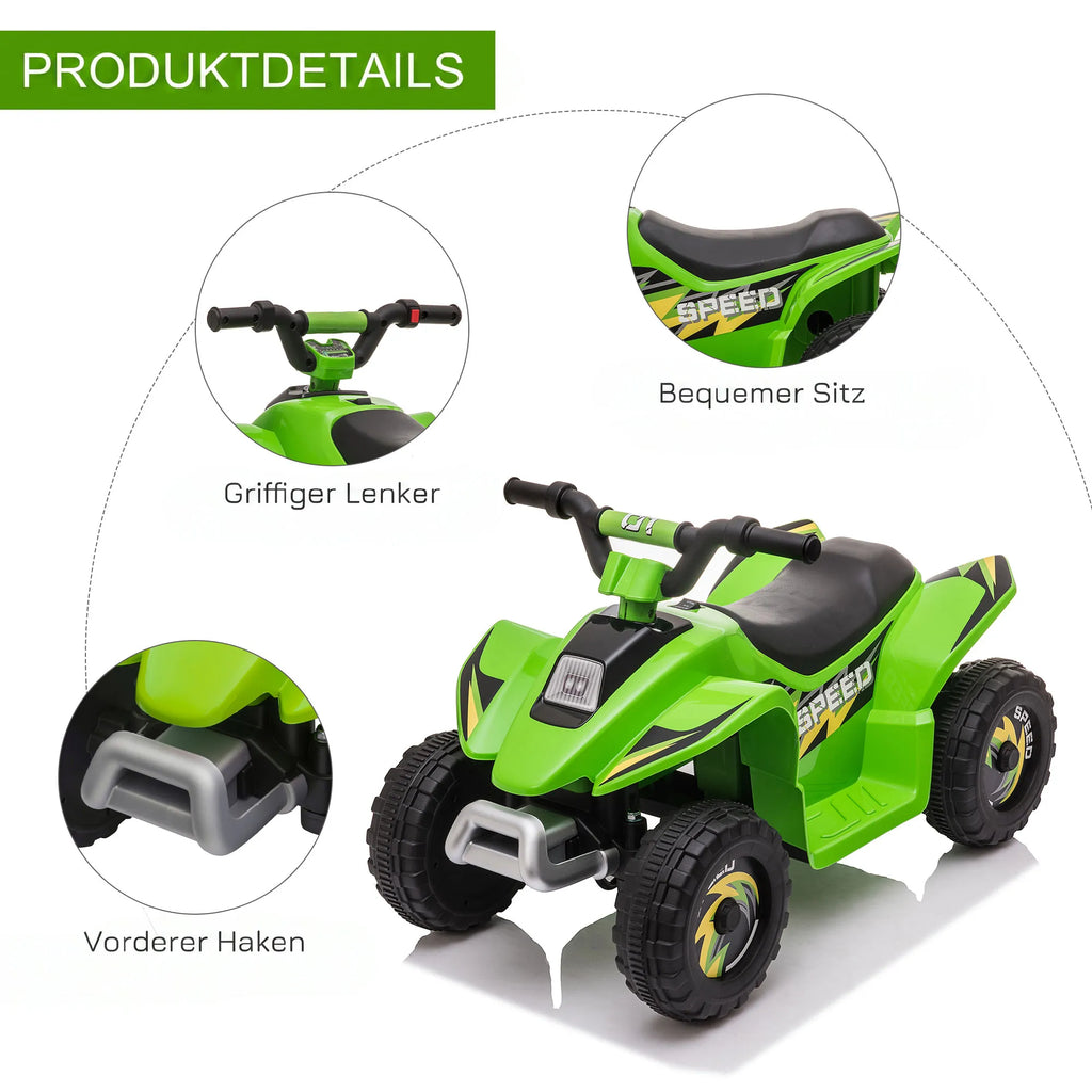 Vaikiškas keturratis elektromobilis, 6V, 1,5–3 metų vaikams, žalias