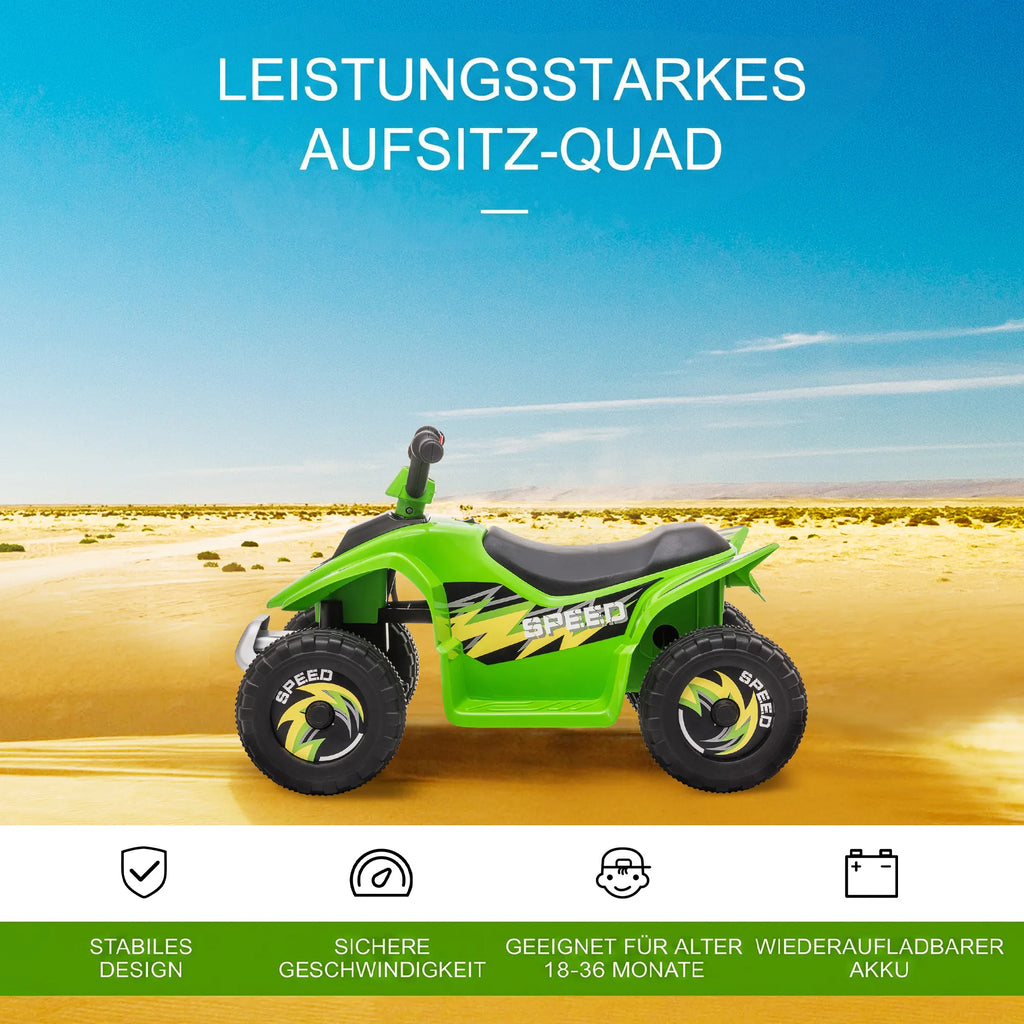 Vaikiškas keturratis elektromobilis, 6V, 1,5–3 metų vaikams, žalias