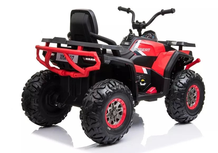 Vaikiškas keturratis Quad, 12 V, 4x45W, su eko odos sėdyne, raudonas