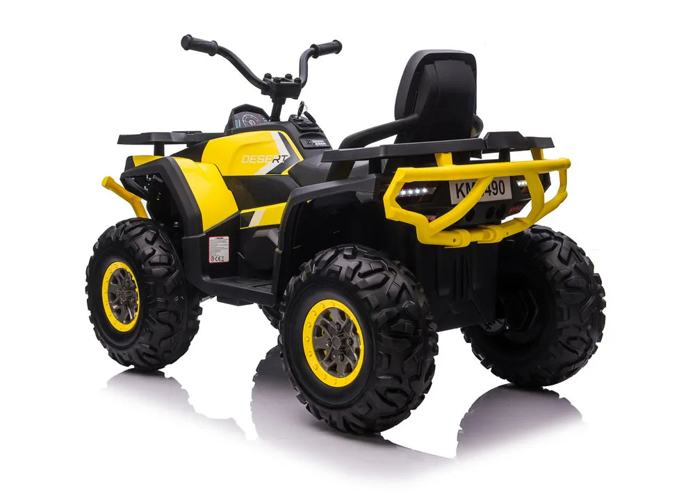 Vaikiškas keturratis Quad, 12V, 4x45W, su eko-odos sėdyne, EVA ratais, geltonas