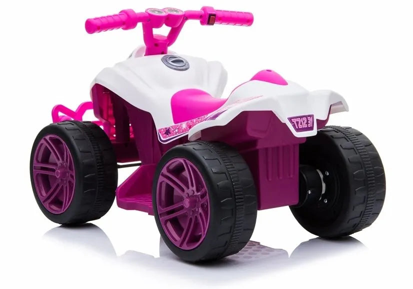 Vaikiškas keturratis Quad, 6V, 1x35W, iki 3 km/h, baltas-rožinis