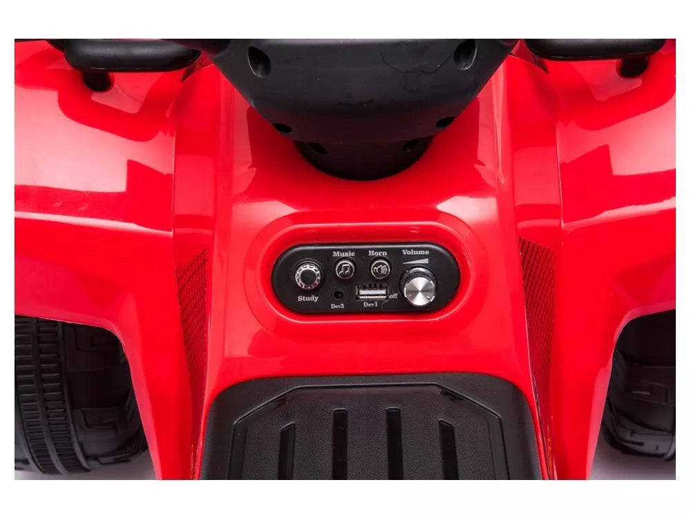 Vaikiškas keturratis Quad, 6V, 2 km/h, su muzikos skydeliu, raudonas