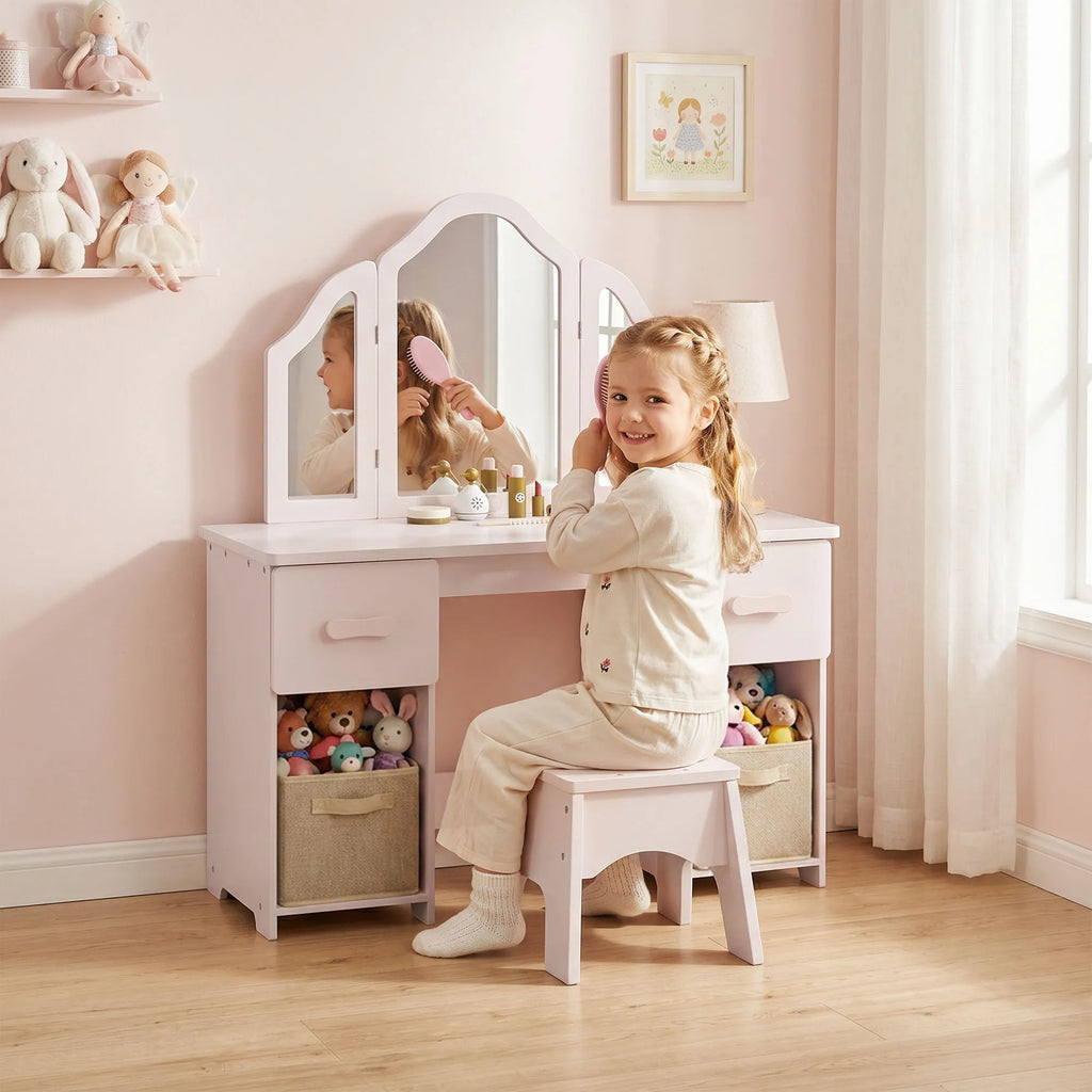 Vaikiškas kosmetinis staliukas su kėdute, 2-in-1, 3–6 m., rožinis