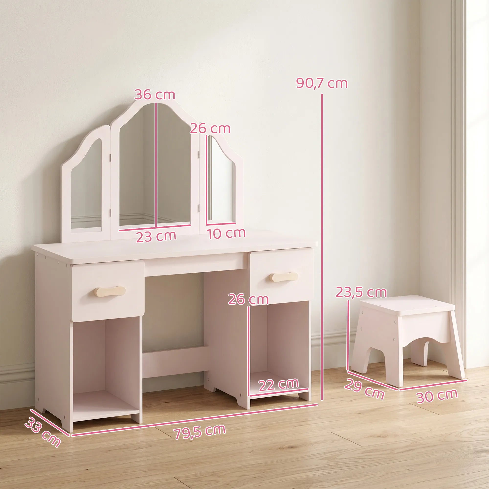 Vaikiškas kosmetinis staliukas su kėdute, 2-in-1, 3–6 m., rožinis