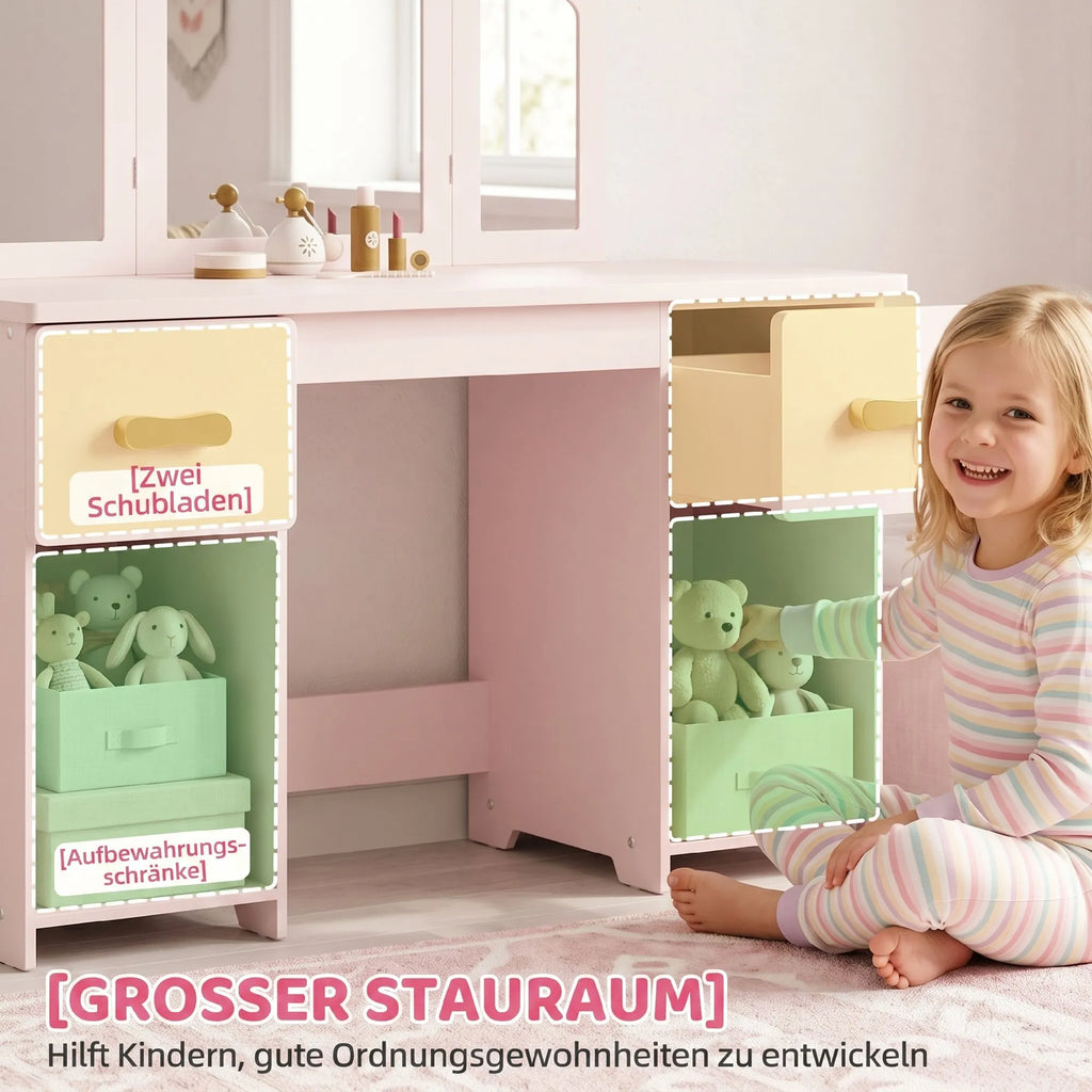 Vaikiškas kosmetinis staliukas su kėdute, 2-in-1, 3–6 m., rožinis