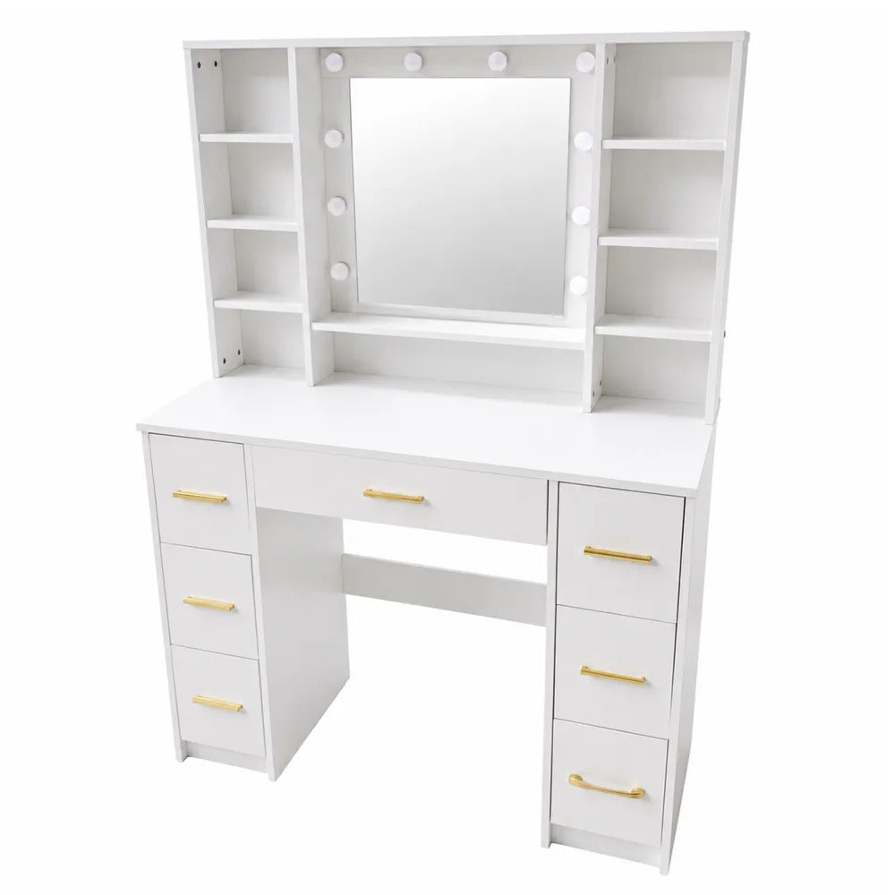 Vaikiškas kosmetinis staliukas su veidrodžiu ir LED apšvietimu, 110 × 60 × 14 cm, baltas