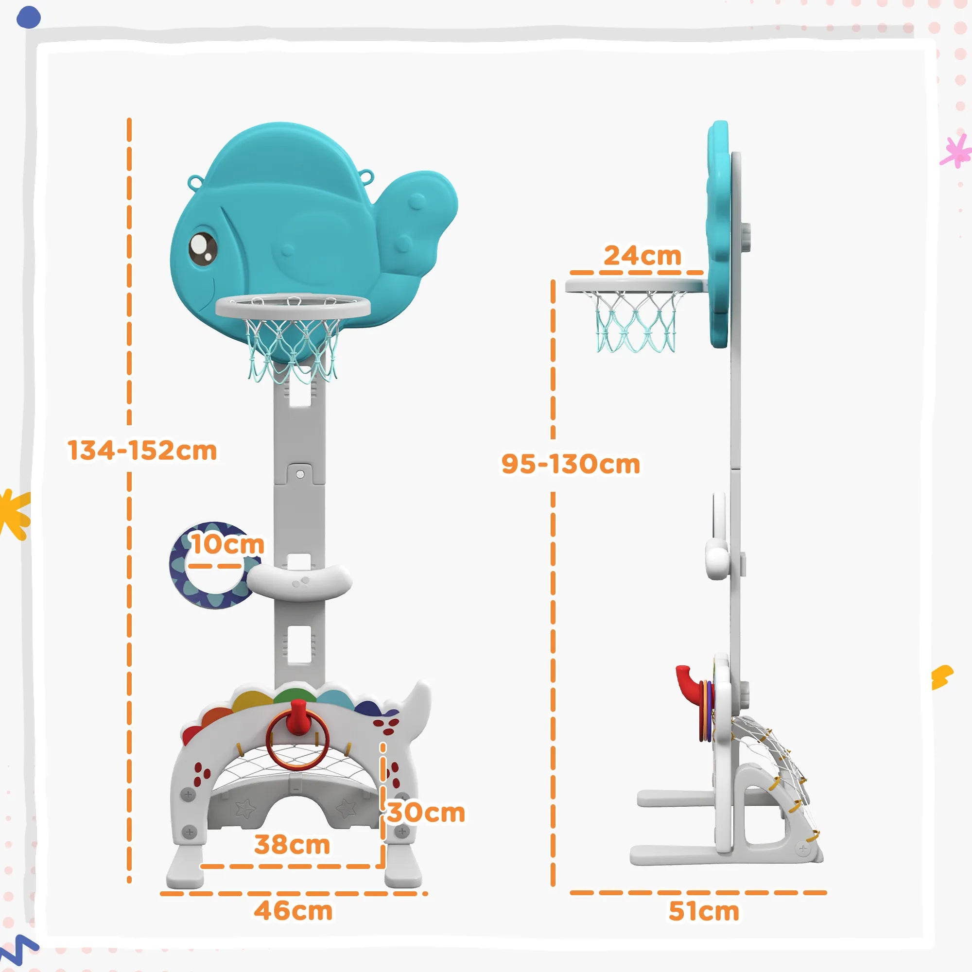 Vaikiškas krepšinio stovas 5-in-1, reguliuojamo aukščio, 3-6 metų vaikams