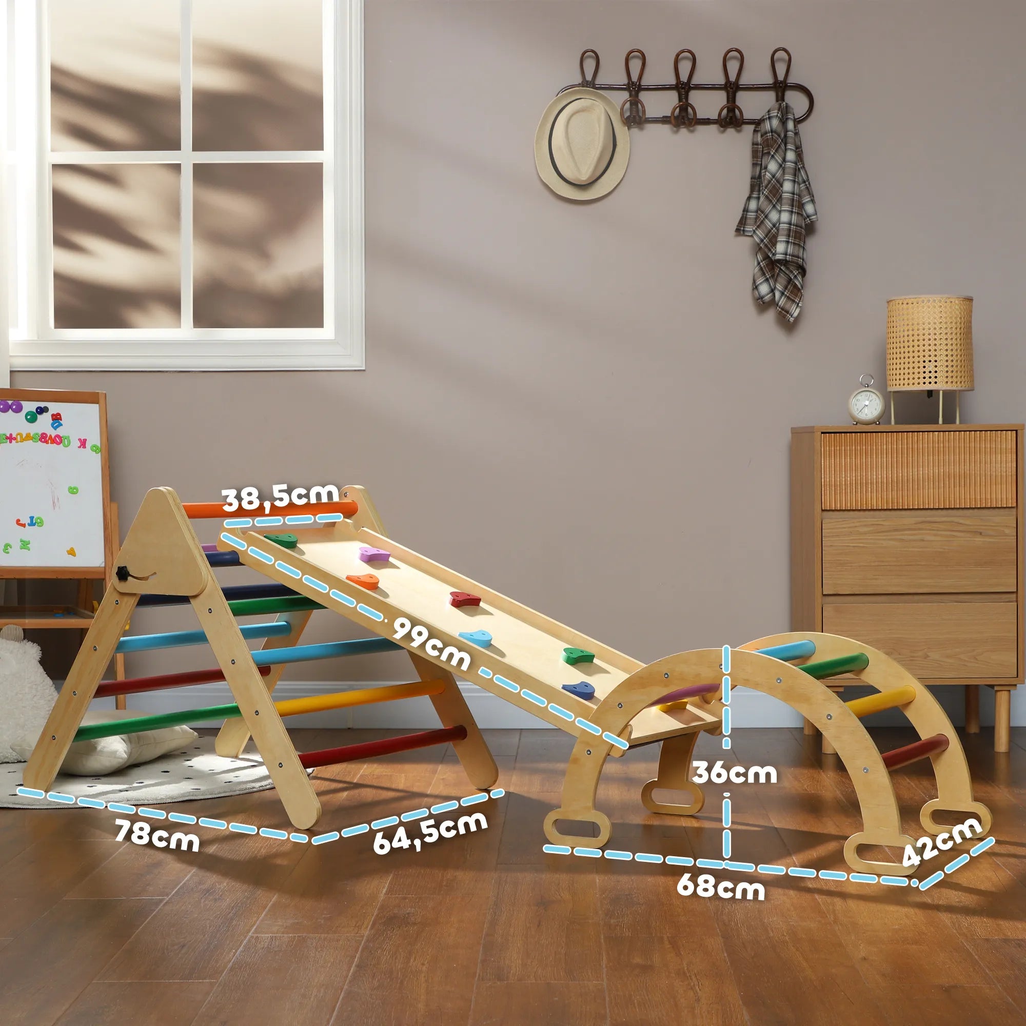 Vaikiškas laipynės rinkinys 5-in-1 su rampa ir kopėčiomis, įvairiaspalvis