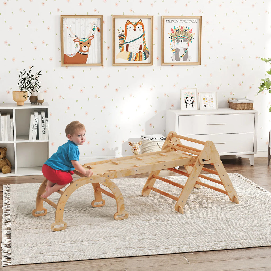 Vaikiškas laipynės rinkinys 7-in-1, su čiuožyne, 1,5–4 metų vaikams, natūralaus medžio