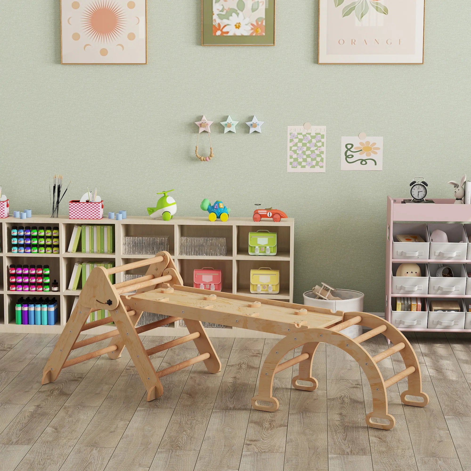 Vaikiškas laipynės rinkinys 7-in-1, su čiuožyne, 1,5–4 metų vaikams, natūralaus medžio
