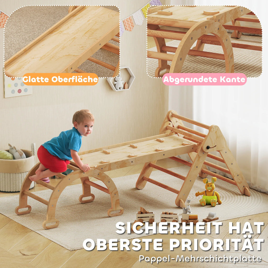 Vaikiškas laipynės rinkinys 7-in-1, su čiuožyne, 1,5–4 metų vaikams, natūralaus medžio
