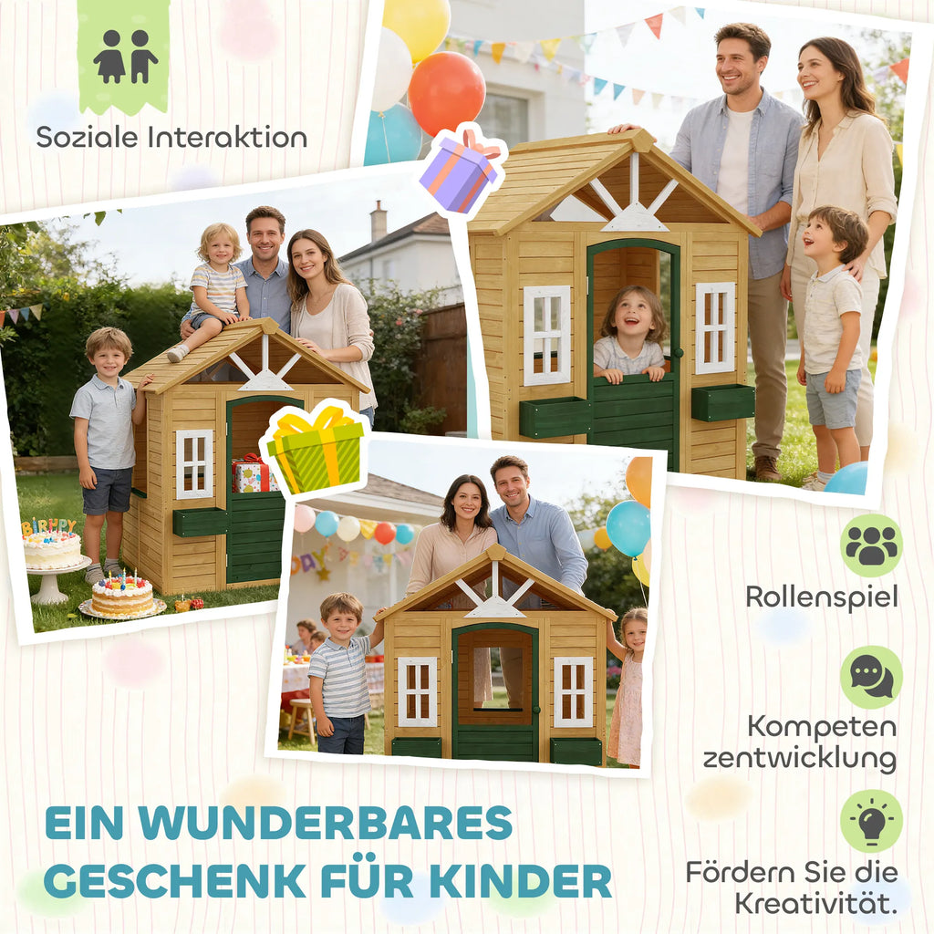 Vaikiškas medinis namelis 134,5x97x150 cm, rudas