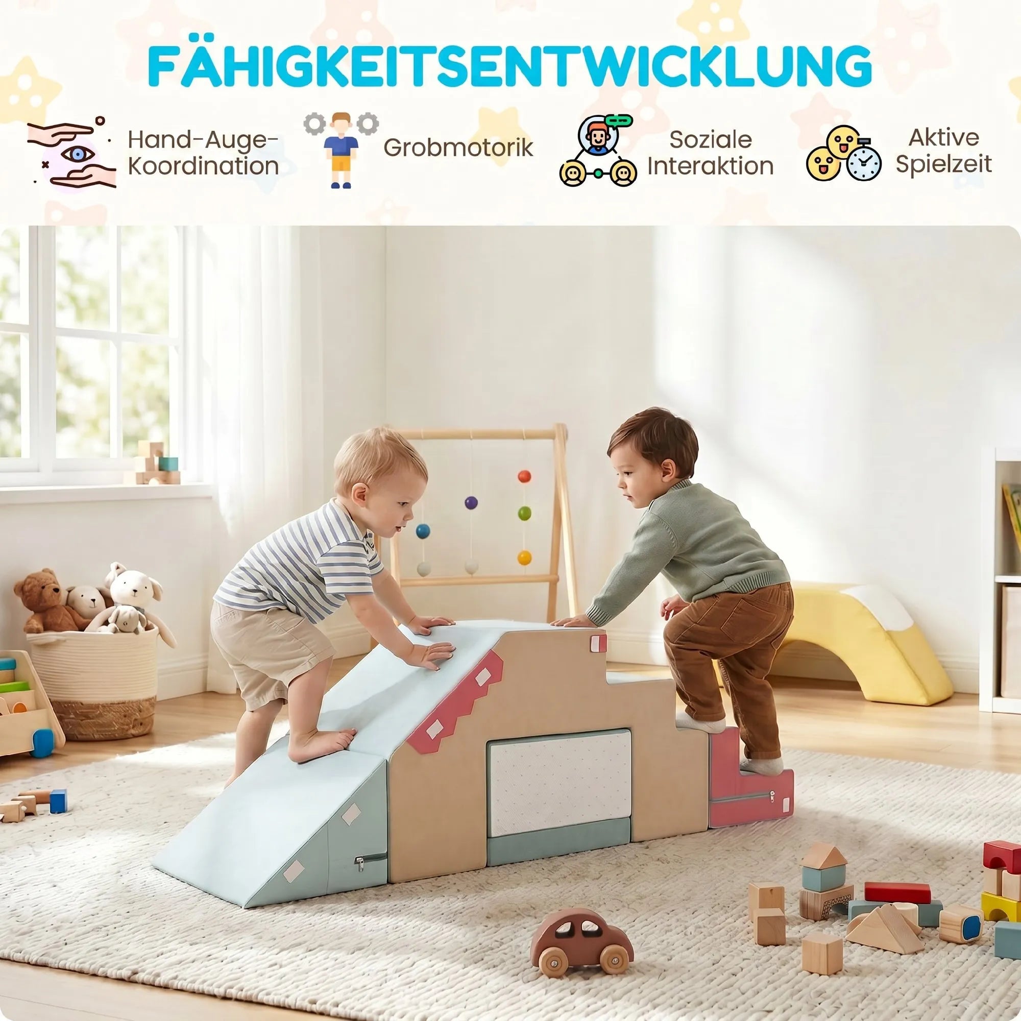 Vaikiškas minkštų blokelių rinkinys, 6 mėn.–3 metų vaikams, 2 dalių, mėlynas