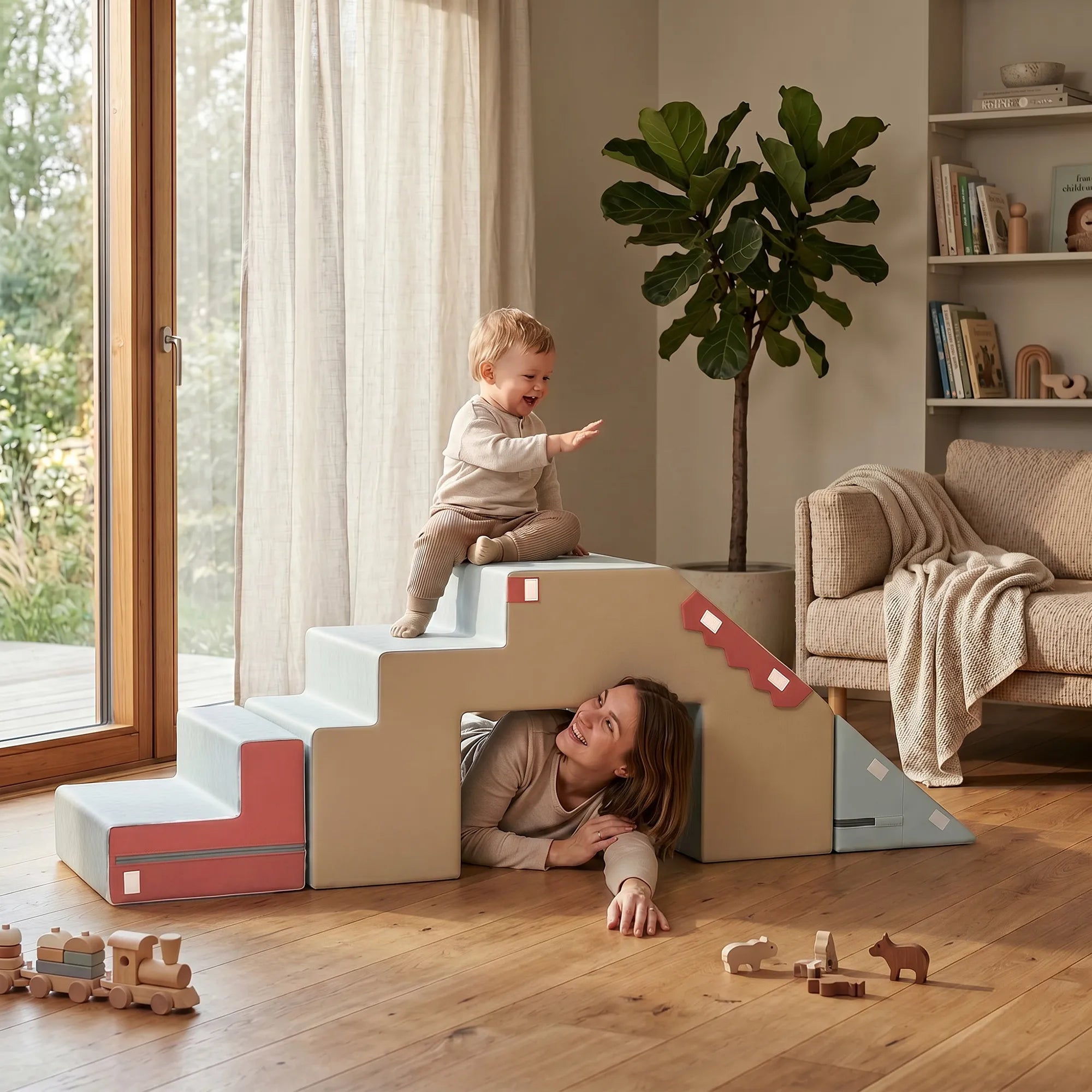 Vaikiškas minkštų blokelių rinkinys, 6 mėn.–3 metų vaikams, 2 dalių, mėlynas