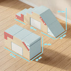 Blokelių konstrukcijos matmenų schema centimetrais skirtingais rakursais