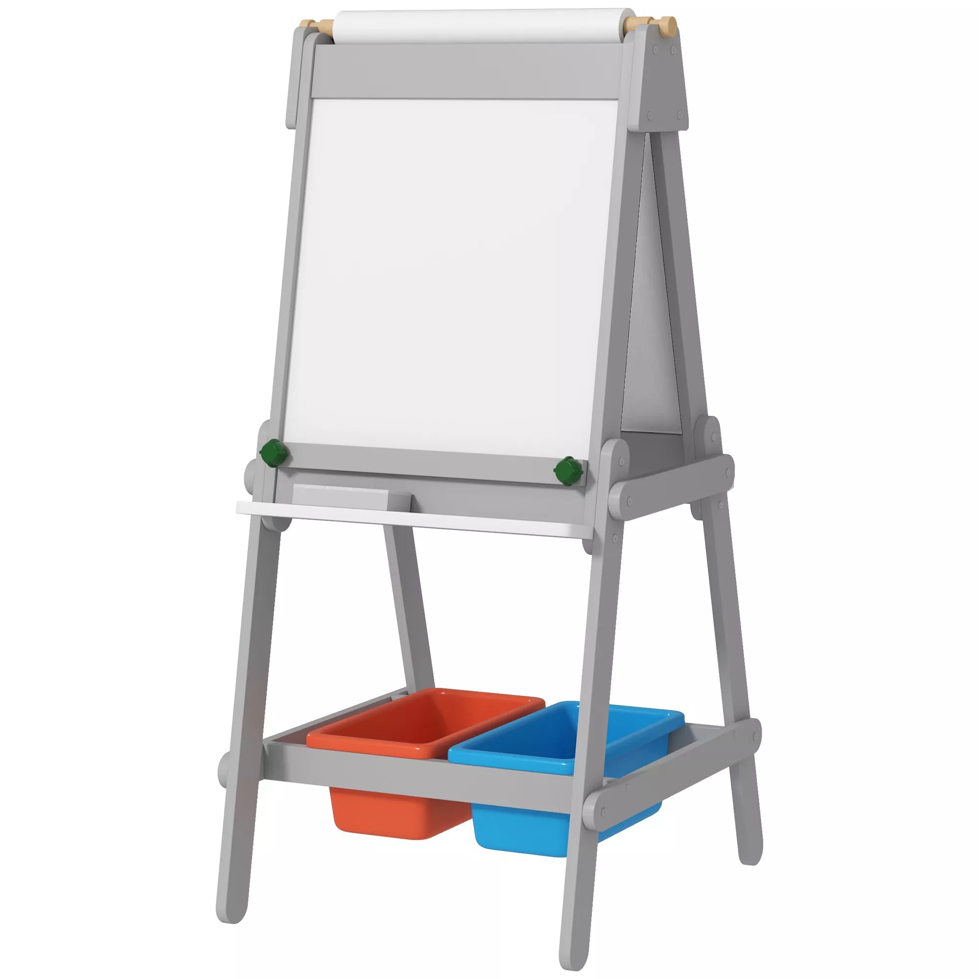 Vaikiškas molbertas lenta 3-in-1, kreidine ir balta lenta, pilka, 3-8 metams