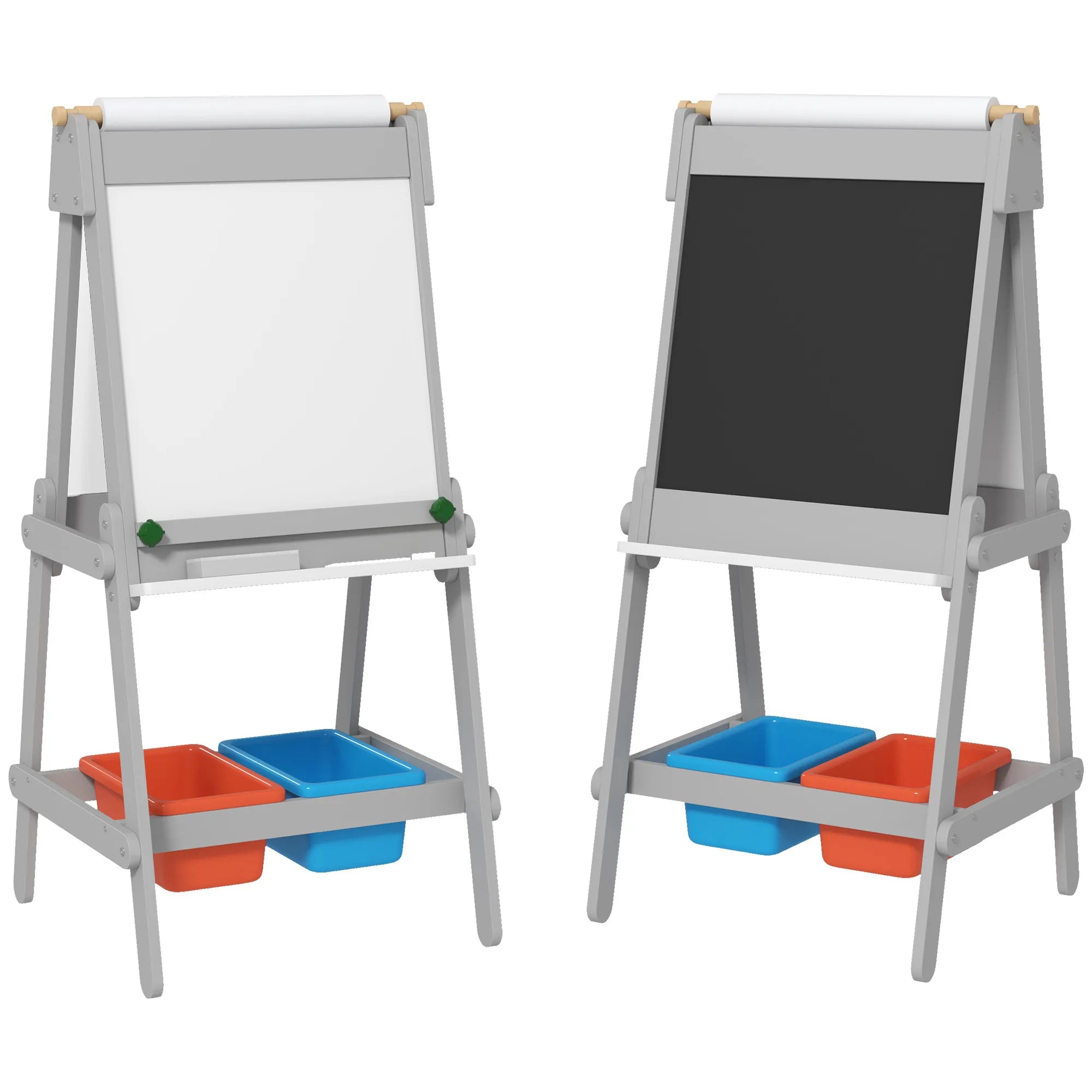 Vaikiškas molbertas lenta 3-in-1, kreidine ir balta lenta, pilka, 3-8 metams