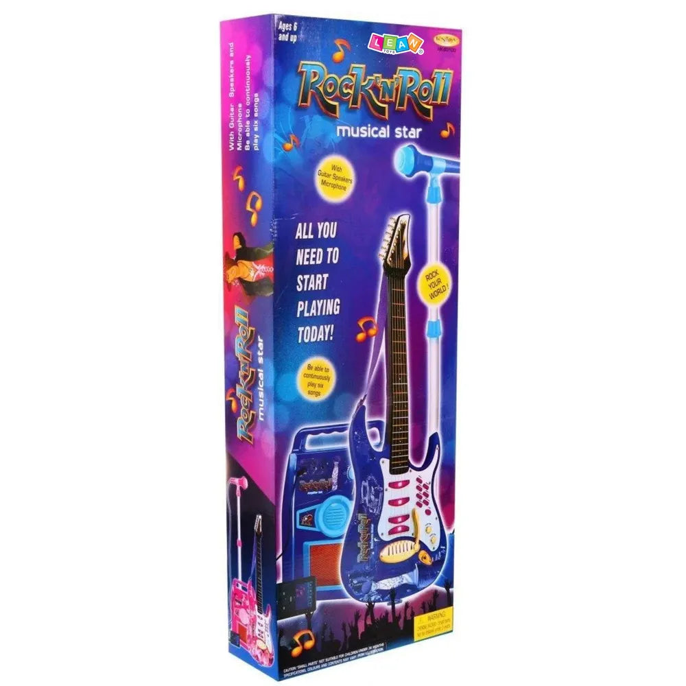 Vaikiškas muzikos instrumentų rinkinys Rock n Roll, 60–65 cm gitara, mikrofonas su stovu, garsiakalbis, rožinis