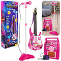 Vaikiškas muzikos instrumentų rinkinys Rock n Roll, 60–65 cm gitara, mikrofonas su stovu, garsiakalbis, rožinis