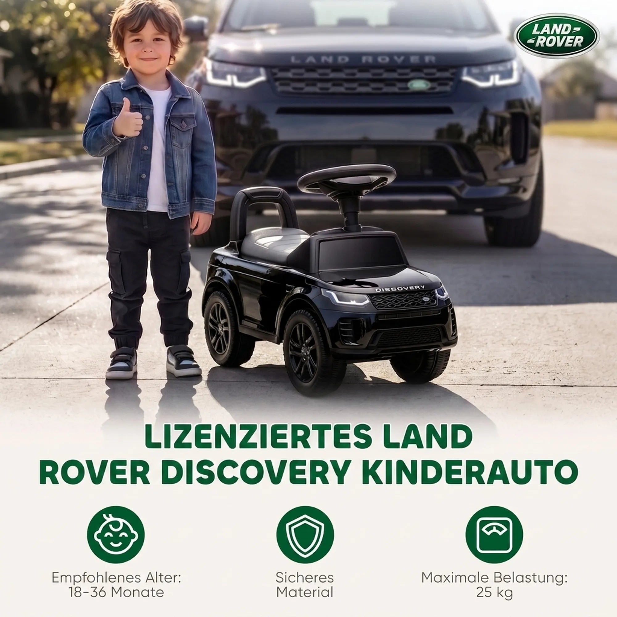 Vaikiškas paspirtukas Land Rover Discovery, juodas