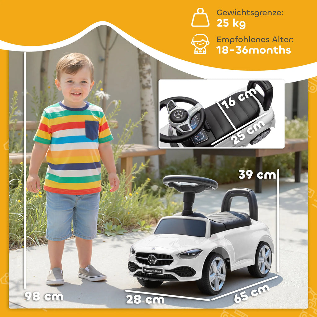 Vaikiškas paspirtukas Mercedes-Benz C-Class 18–36 mėn. vaikams, baltas
