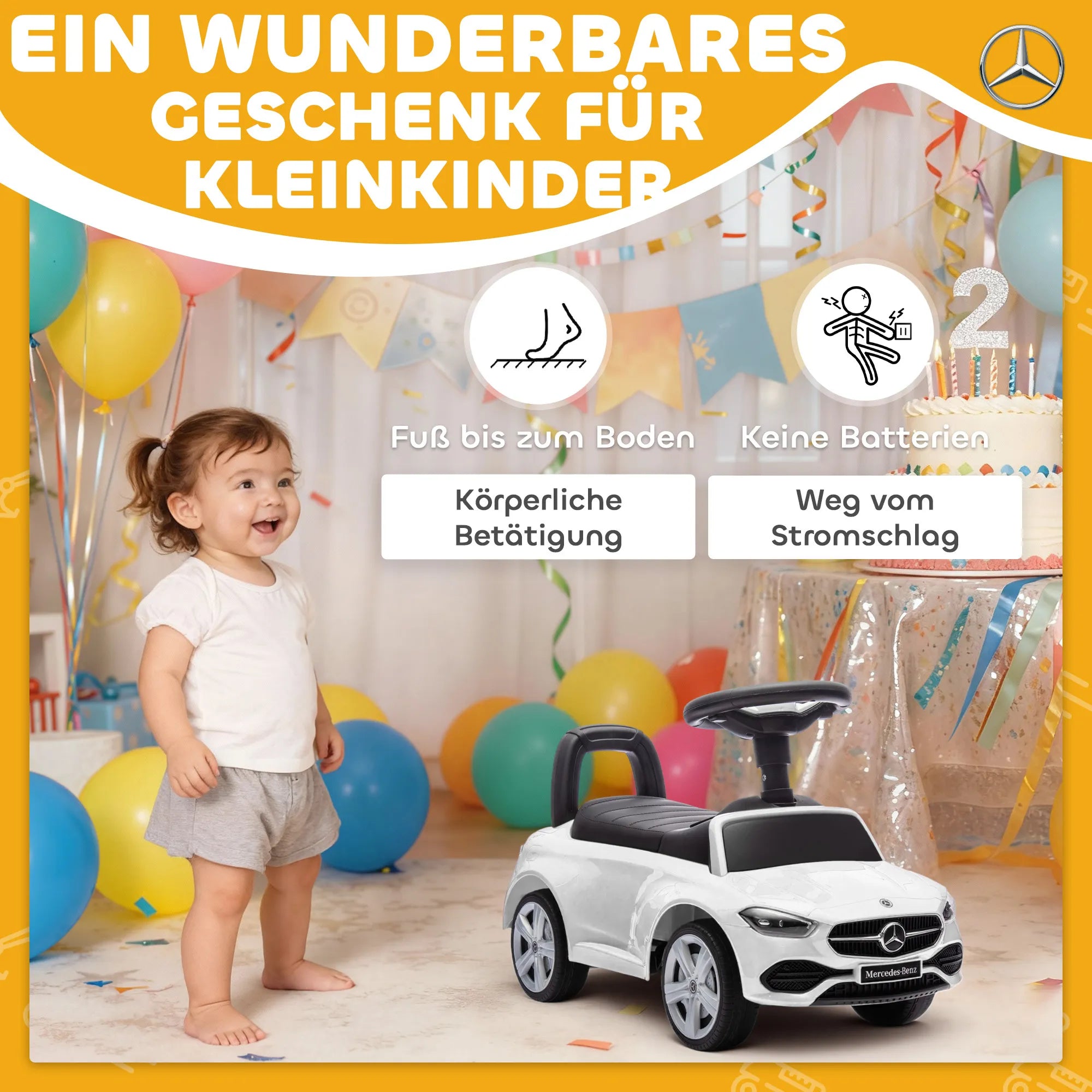 Vaikiškas paspirtukas Mercedes-Benz C-Class 18–36 mėn. vaikams, baltas
