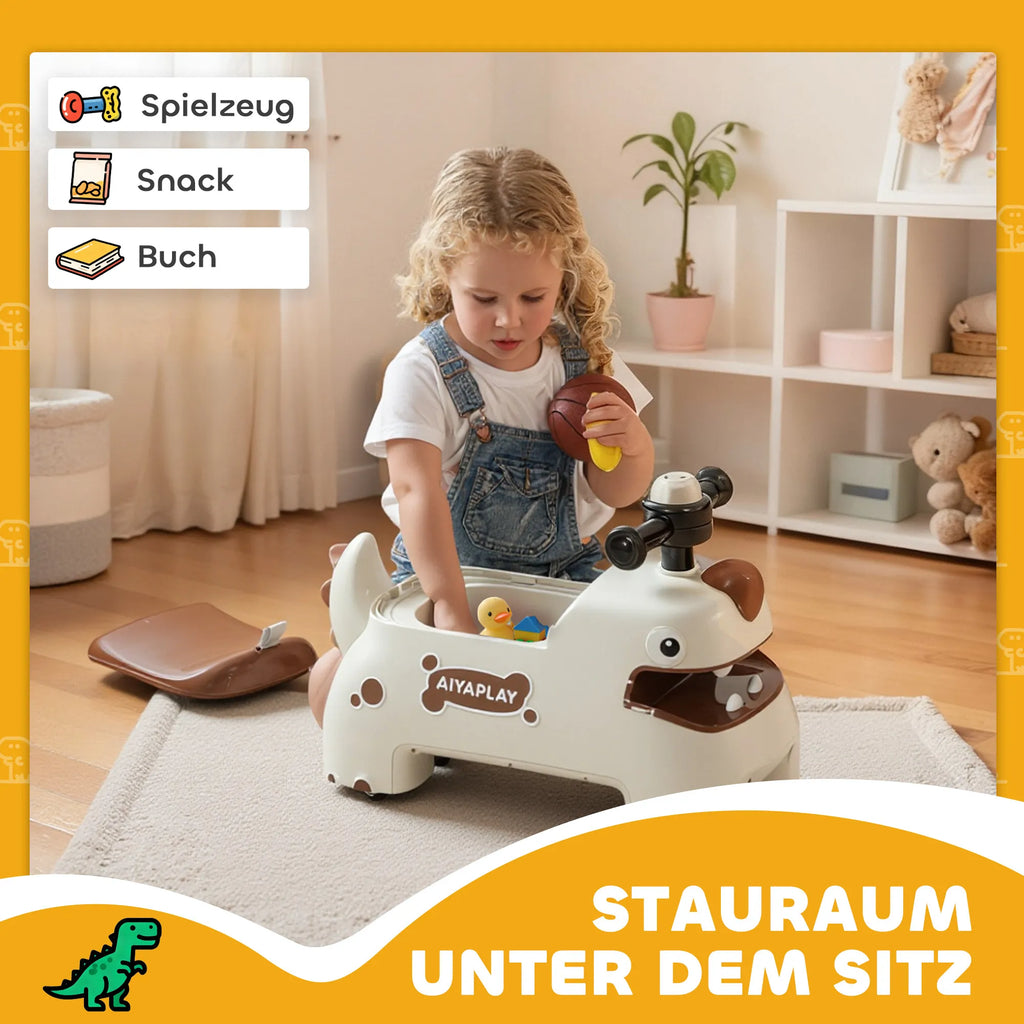 Vaikiškas paspirtukas-stumdukas Dinozauras, iki 25 kg, kreminės spalvos