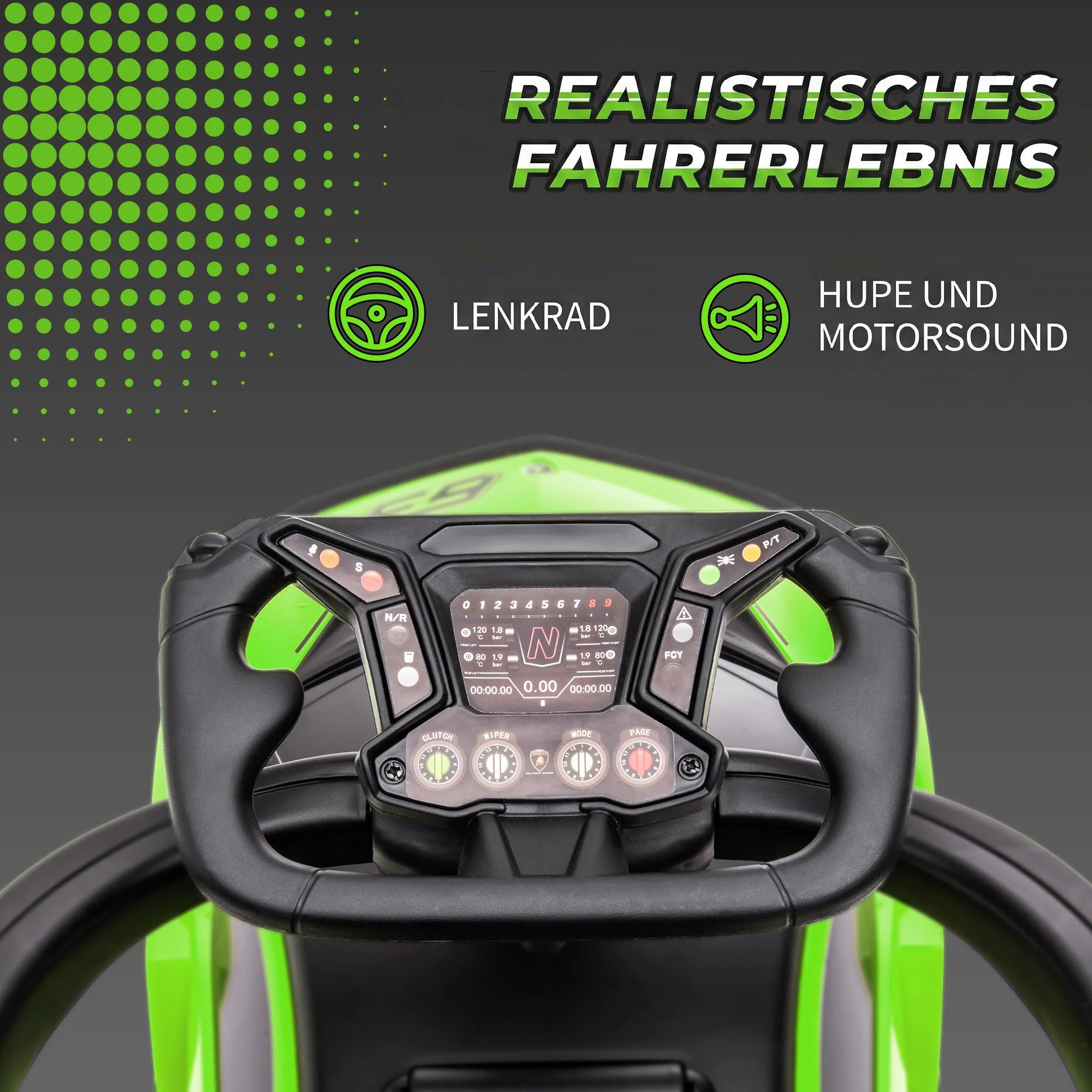 Vaikiškas paspirtukas-stumdukas Lamborghini 2-in-1, 18–36 mėn., žalias
