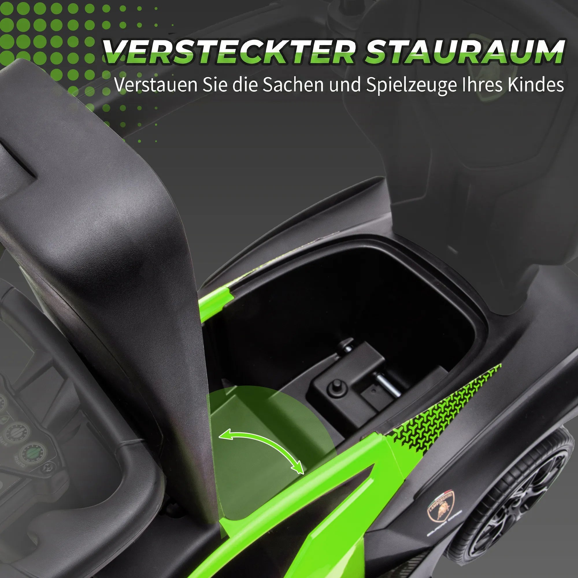 Vaikiškas paspirtukas-stumdukas Lamborghini 2-in-1, 18–36 mėn., žalias