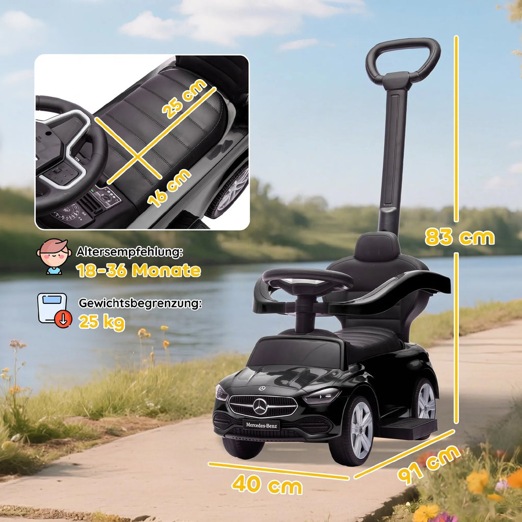 Vaikiškas paspirtukas su stūmimo rankena 2-in-1, juodas