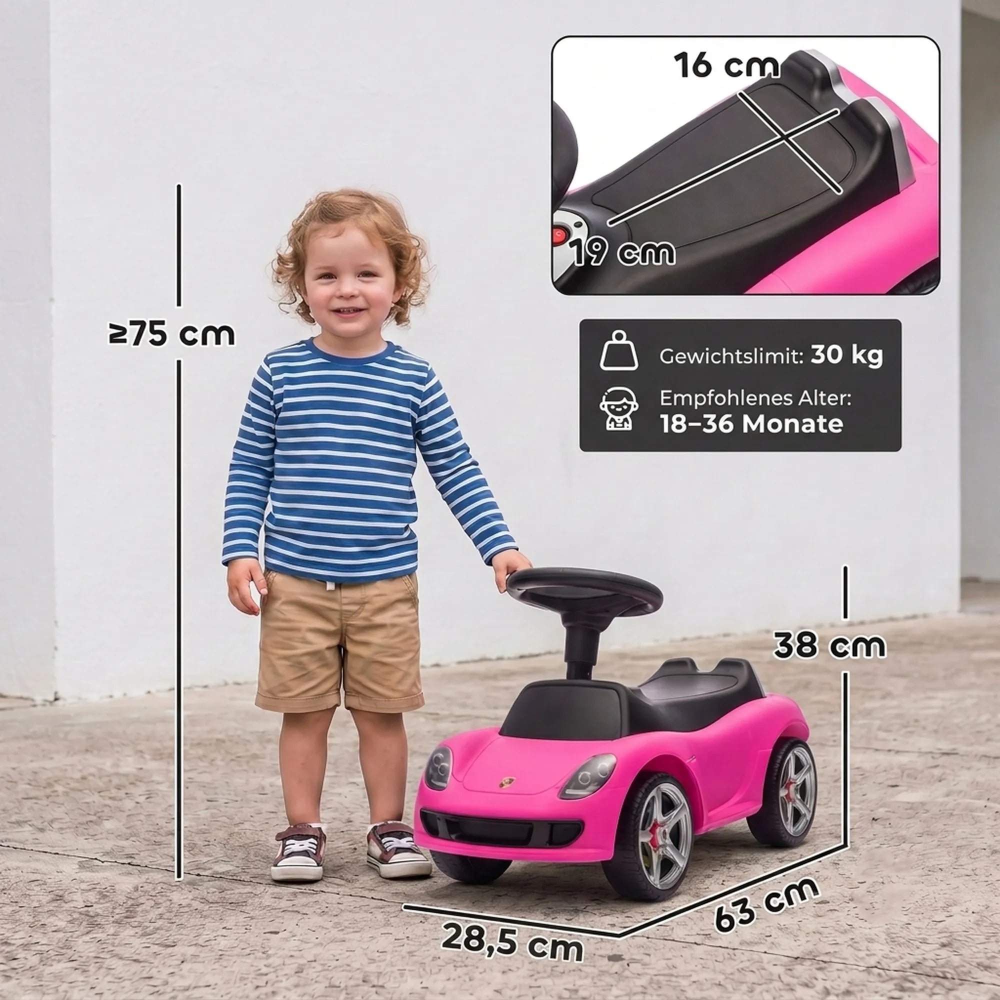 Vaikiškas stumdomas automobilis, rožinis, su šviesomis ir garsu