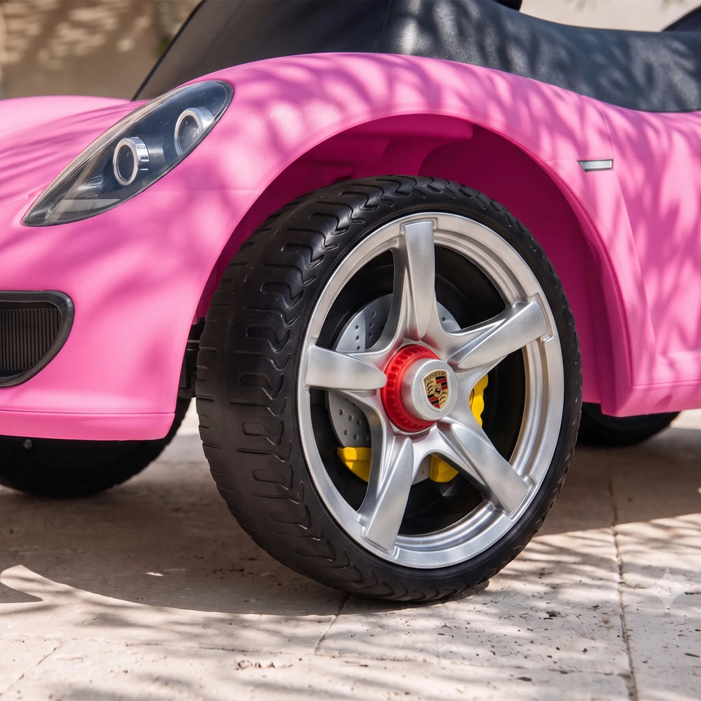 Vaikiškas stumdomas automobilis, rožinis, su šviesomis ir garsu