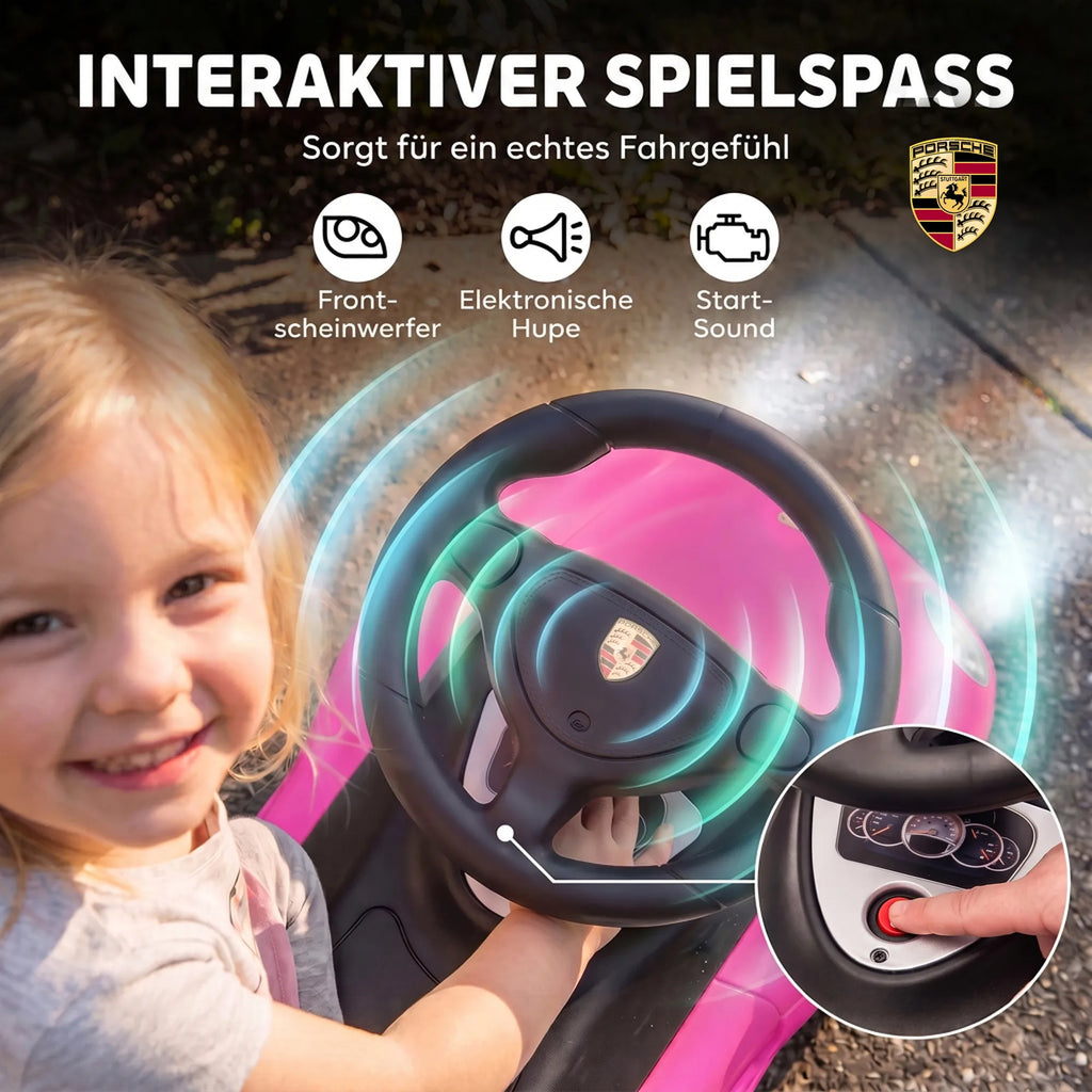 Vaikiškas stumdomas automobilis, rožinis, su šviesomis ir garsu