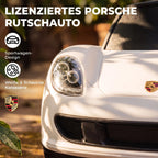 Automobilio priekinis žibintas ir Porsche ženkliukas artimu planu