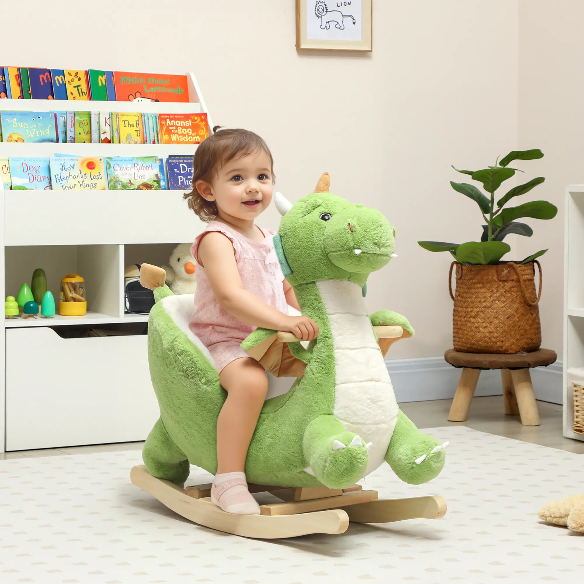 Vaikiškas supamas dinozauras su garsais, 12–36 mėn., žalias