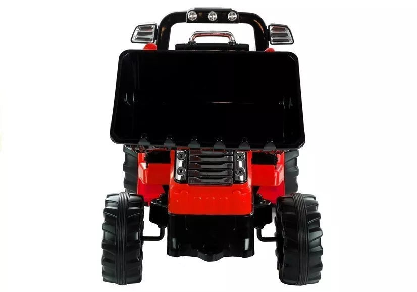 Vaikiškas traktorius, 12V, su kaušu ir priekaba, 30 kg apkrova, raudonas